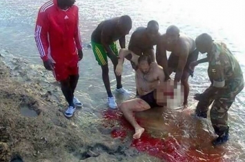 慎入：泳客在乌干达著名的维多利亚湖游泳时遭鳄鱼攻击左小腿被咬断