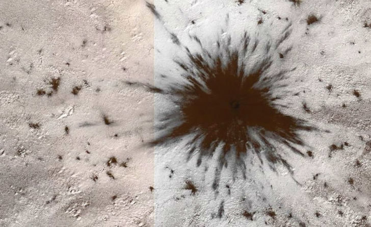 火星被不知名物体狠狠撞击，直接贯穿冰帽