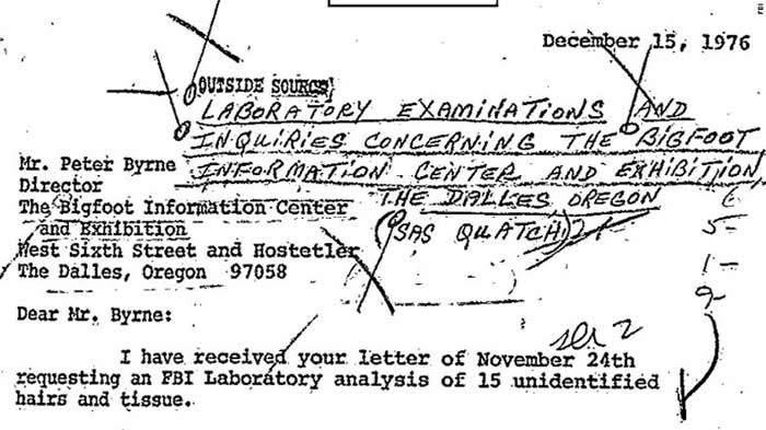 美国联邦调查局（FBI）公开文件证实1976年曾调查怀疑属大脚怪的毛发样本