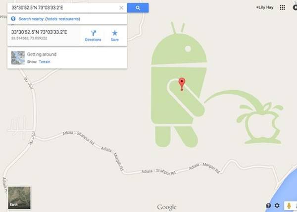 Google Map被恶搞 Android向苹果标志撒尿