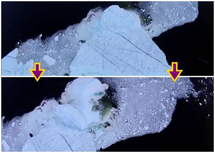 加拿大17岁少年于拉布拉多半岛用无人机意外拍下巨型冰山崩塌一幕