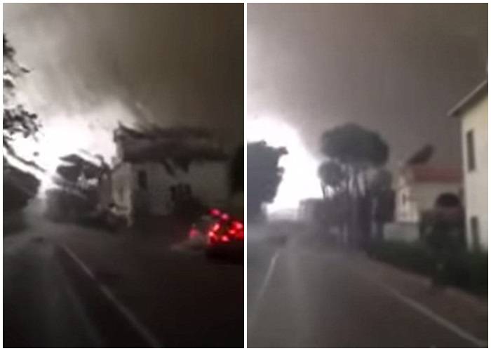 龙卷风袭意大利威尼斯市郊 驱车夫妇险丧命