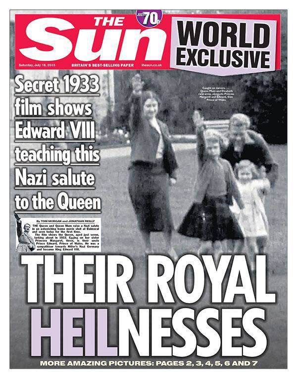 英国《太阳报》刊发80年前英女王伊利沙伯二世敬纳粹礼照