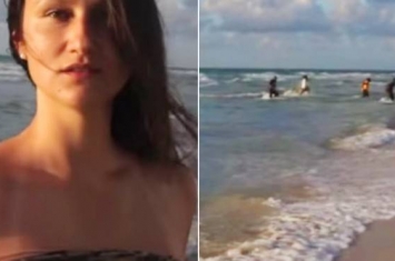 美国女模特儿沙滩录影 拍到背后偷渡客抢滩