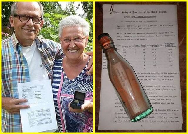 德夫妇度假在海边捡到百年漂流瓶
