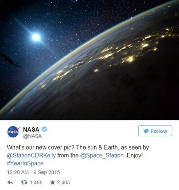 美国宇航局(NASA)官方“推特”账号摆乌龙把太空中的月亮误认作太阳