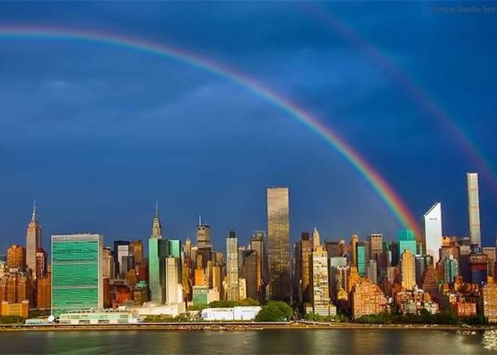 911恐袭14周年前夕 美国世贸原址现雨后彩虹