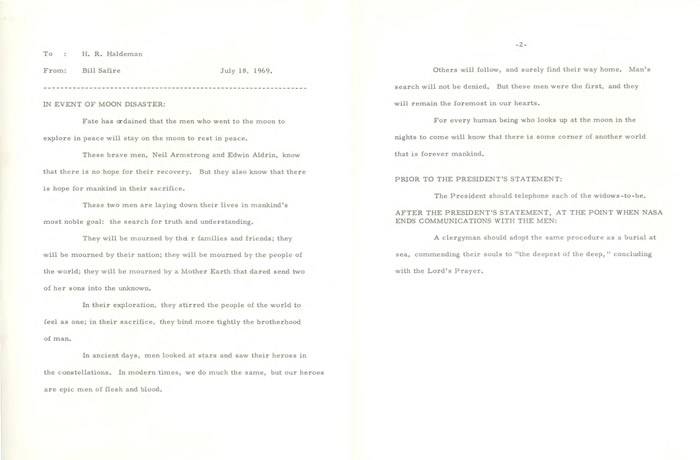 人类登月50周年：万一失败总统尼克松备用讲稿《月球灾难》曝光 称他们注定在月球安息