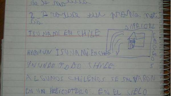 智利8岁男童Carlos Perez在学校写作文竟预测中地震海啸大灾难的降临