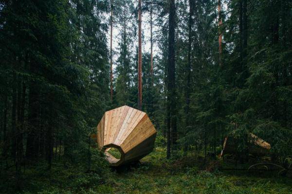 爱沙尼亚森林中摆放巨大木质扩音器 让游客可以清晰地欣赏到森林中的自然之音