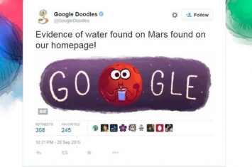 NASA证实火星上有水  Google涂鸦出现超萌“火星饮水图”