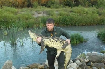 车臣总统Ramzan Kadyrov徒手捉鳄鱼 拍片展雄风