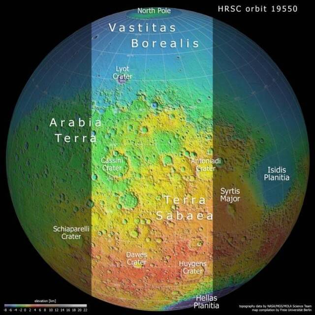 欧洲航天局（ESA）发布火星快车号拍摄的火星地形细节图