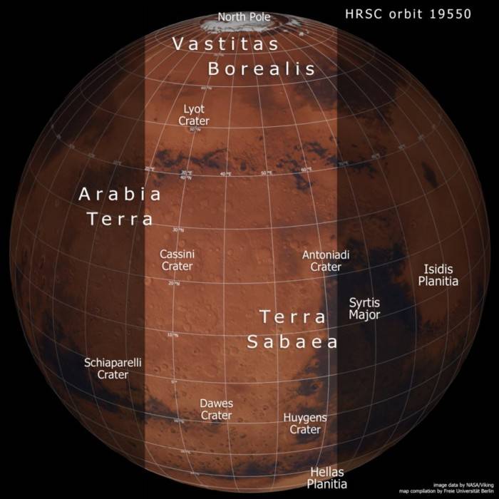 欧洲航天局（ESA）发布火星快车号拍摄的火星地形细节图