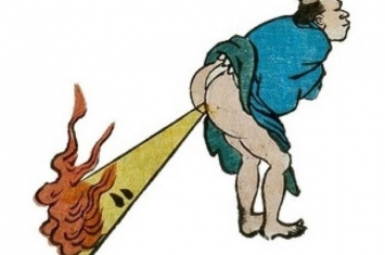 日本江户时代流行的“画谜”“判绘”：对着一团火放屁等于蛇？