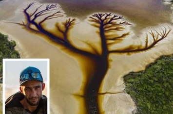 澳洲摄影师透过航拍机在新南威尔士省北部卡科拉湖拍到“生命之树”图案美景