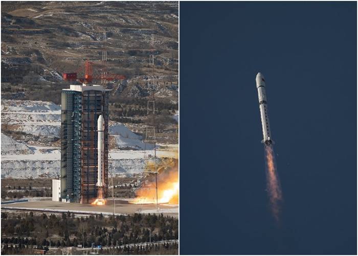 中国长征二号丁运载火箭搭载亚米级超大幅宽商业光学遥感卫星“吉林一号”发射升空