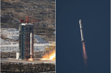 中国长征二号丁运载火箭搭载亚米级超大幅宽商业光学遥感卫星“吉林一号”发射升空