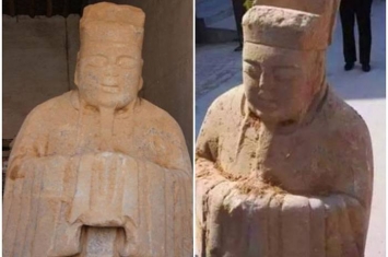 河北省邢台市村民挖出清代康熙年间文臣石像 距今330年