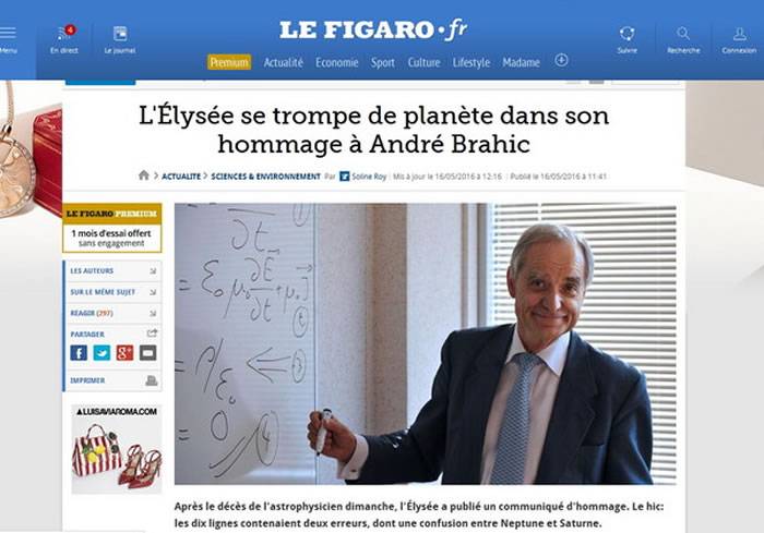 法国政府悼念著名天文学家André Brahic 错把海王星当木星