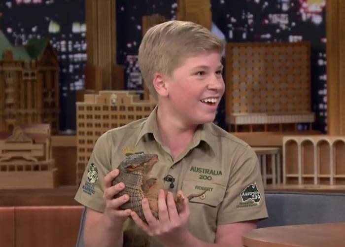 澳洲“鳄鱼先生”Steve Irwin13岁儿子上美国“吉米法伦今夜秀”节目热情介绍动物