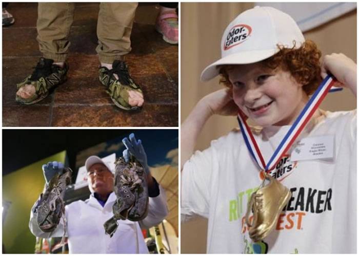 全美臭鞋比赛在纽约时代广场举行 12岁少年Connor Slocombe夺冠