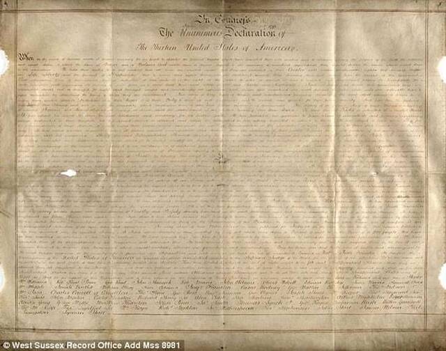 哈佛大学教授在英国发现第二份《美国独立宣言》手稿 命名为《萨赛克斯宣言》
