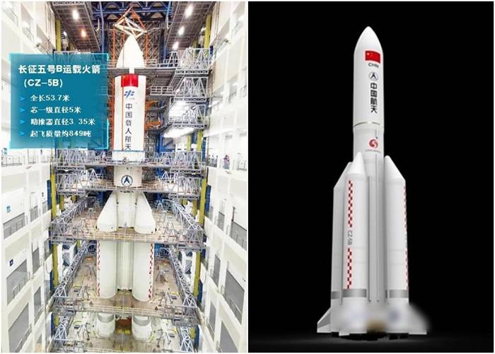 中国长征五号B遥一运载火箭全貌曝光 本月底在海南文昌航天发射场进行首次发射