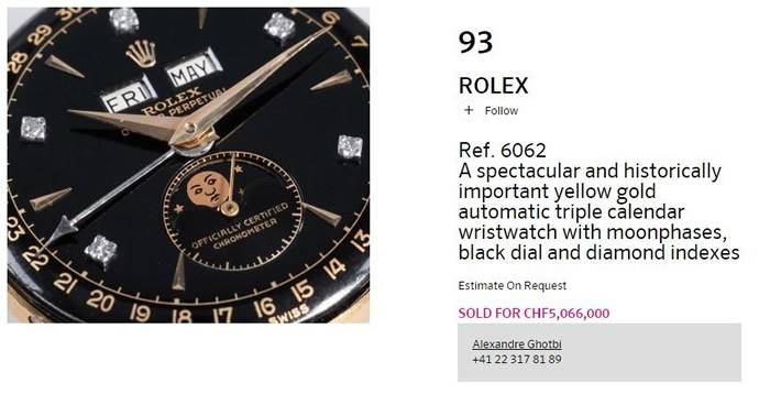 富艺斯（PHILLIPS）拍卖世界上最贵的“保大”劳力士（ROLEX）腕表 506万瑞士法郎